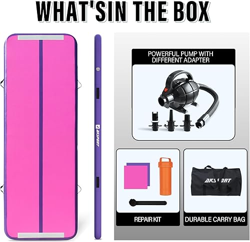 Miniatura 5 de Aksport Colchoneta inflable de gimnasia, con bomba de aire, para uso doméstico, gimnasio, entrenamiento, animadoras, parkour, playa, parque, agua