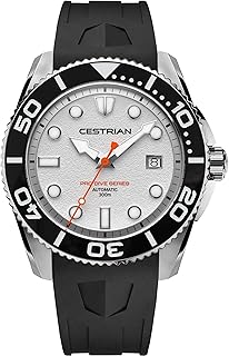 Pro Dive 42 mm Automatik-Herrenuhr, weißes Zifferblatt, 316L Edelstahlgehäuse und schwarzes Silikonarmband, 300 m wasserdicht