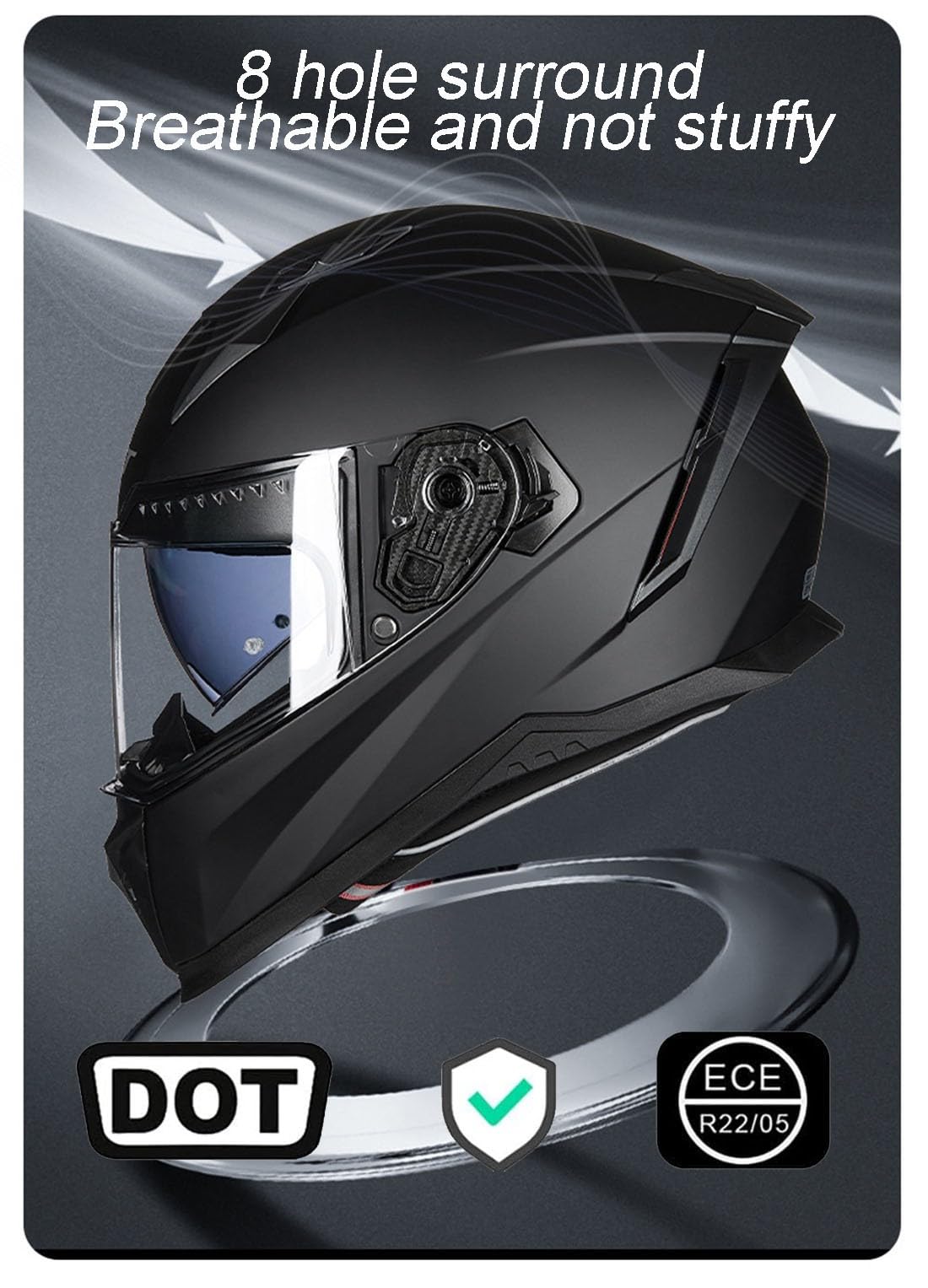 Integralhelm Motorradhelm,Scooter Motocross Helm Mit Doppelvisier Vollvisierhelm Roller Moped-Helm ECE Zertifiziert Stoßfester Integrierter Helm Racing Helm Für Frauen Männer