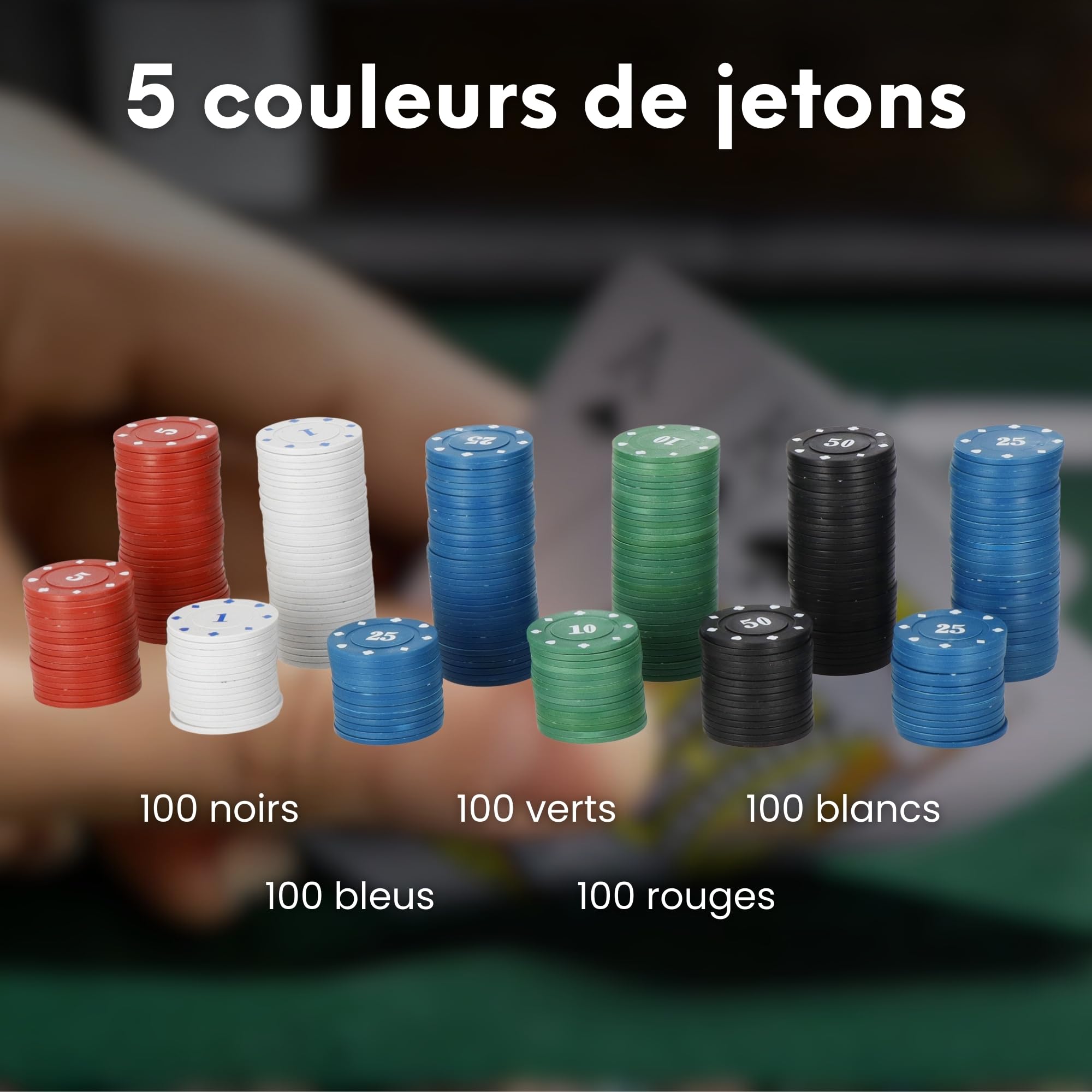 SPRINGOS Jeu de poker, 500 jetons, 2 jeux de cartes, 5 dés, étui inclus