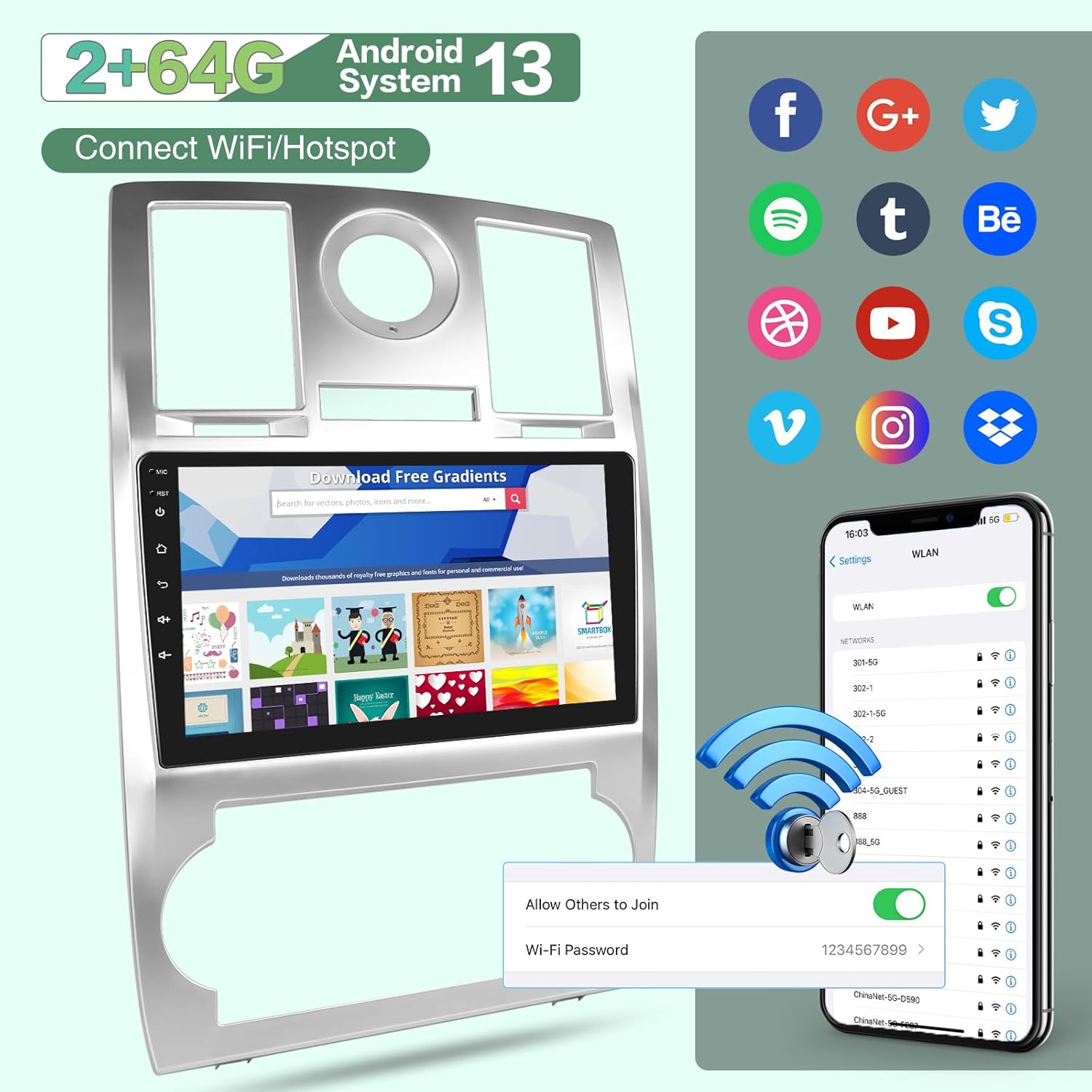Screenshot of WiFi connection settings on the car radio