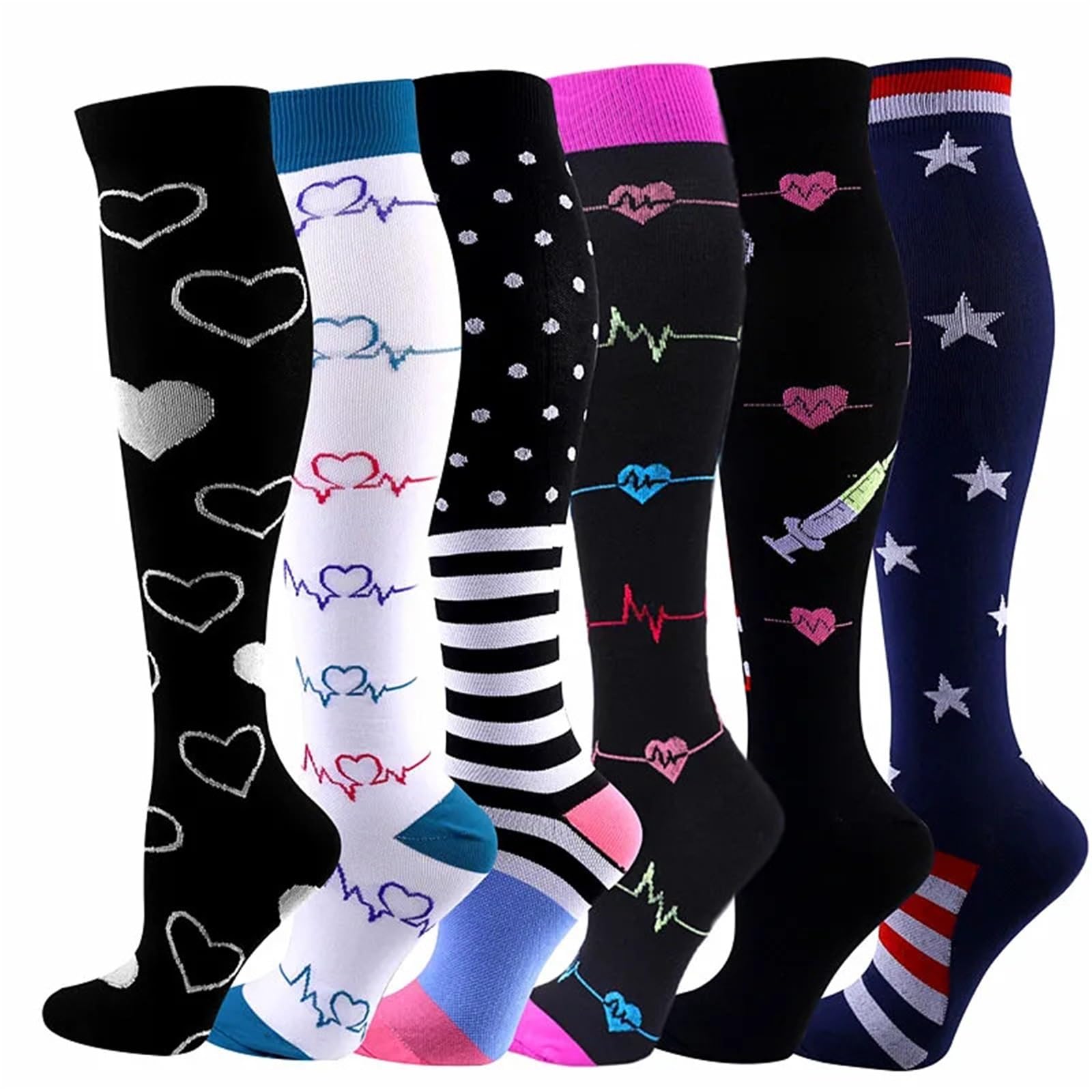 Calze Compressione Calzini A Compressione For Leggings Da Corsa, Da Calcio, Unisex, For Adulti, Edition Network, Calzini Da Infermiere Rossi A Pressione, Da Uomo(MIX006-147,S-M)