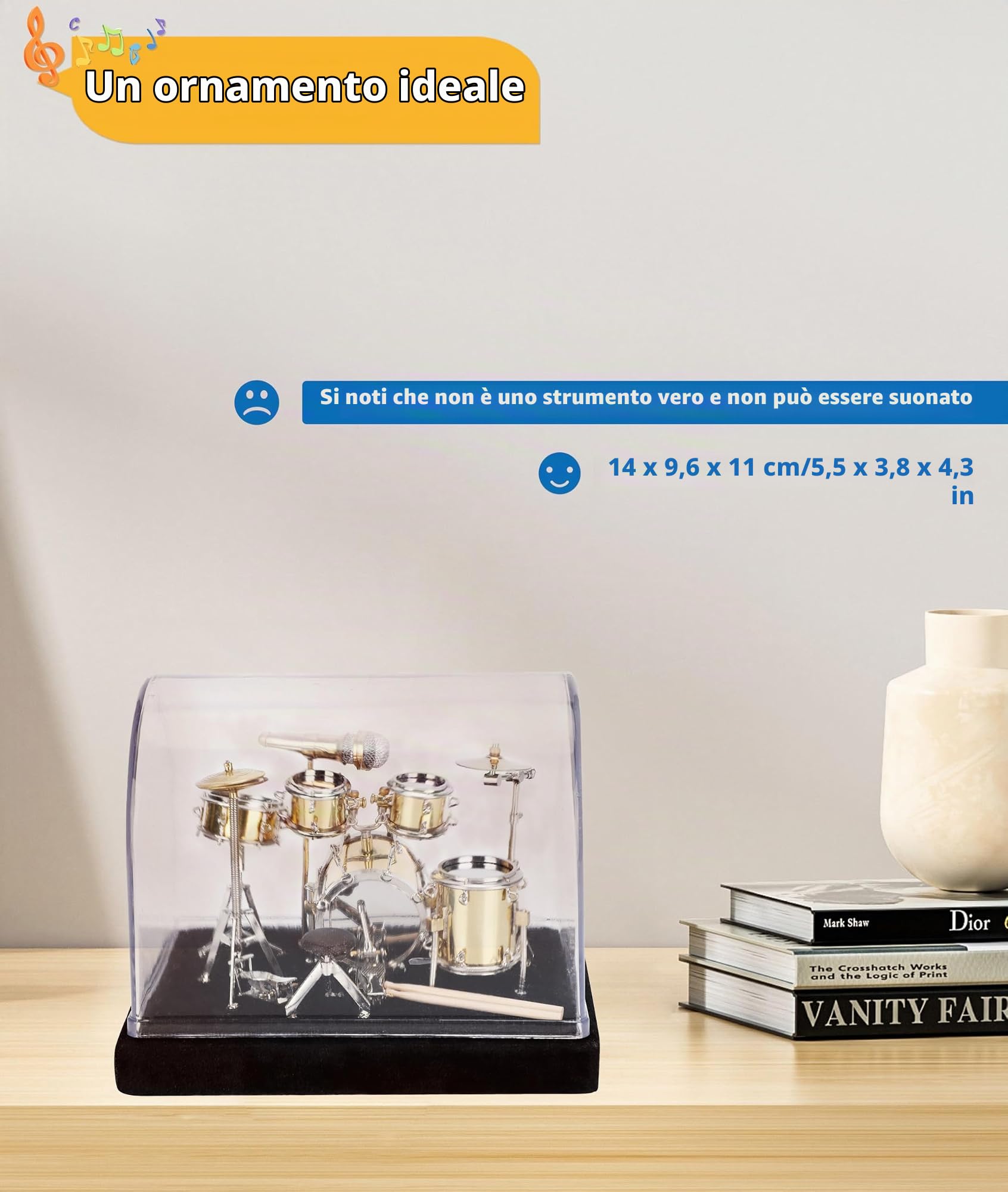 Gugxiom Mini Set di Batteria con Espositore e Base, Mini Kit di Batteria in Metallo, Set di Batteria per Strumenti Musicali in Miniatura, Mini Batteria per Regali Famiglie Amici