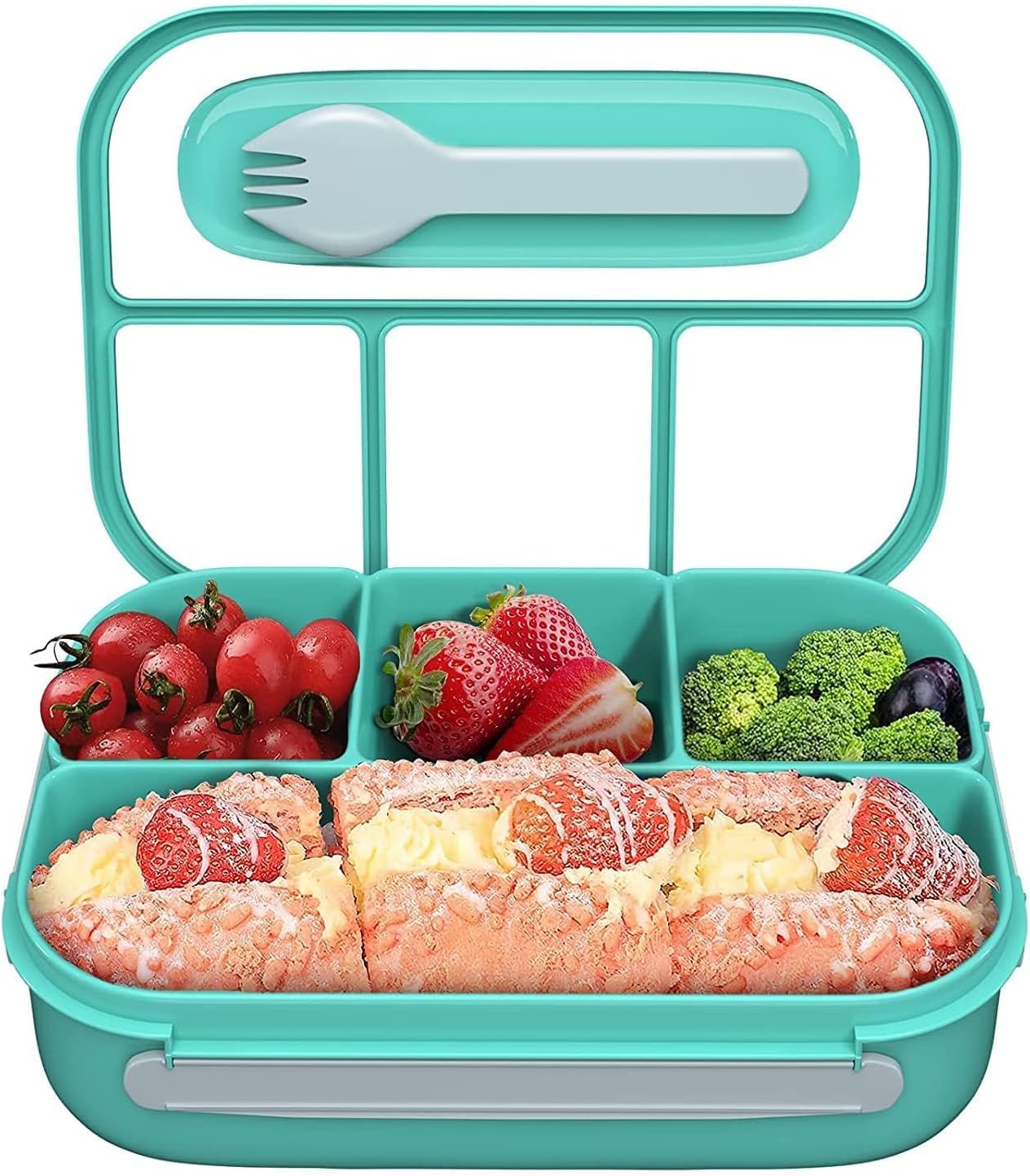 QORTNI Lunch Boxes for Office Men Leak Proof 4 Compartment Lunch Box Reusable Microwave Freezer Safe Food Containers with Spoon for Adults and Kids (4 Part)