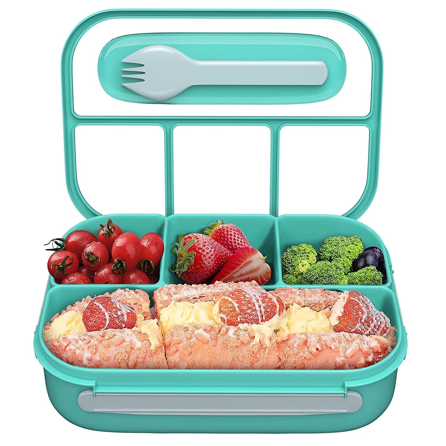 QORTNI Lunch Boxes for Office Men Leak Proof 4 Compartment Lunch Box Reusable Microwave Freezer Safe Food Containers with Spoon for Adults and Kids (4 Part)