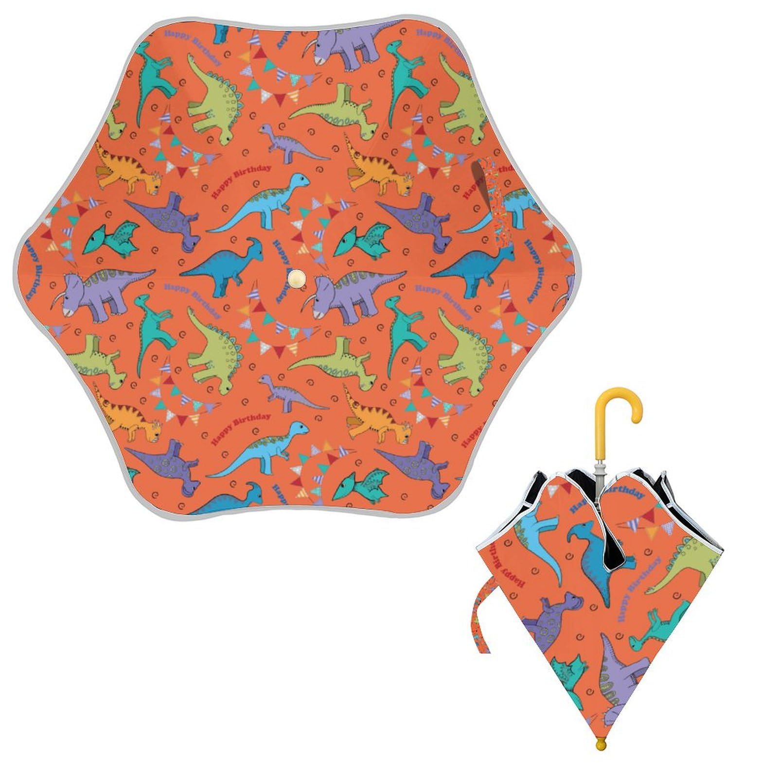 WELLINZER Cartoon Animal Flower Reflective Umbrella for Kids,Stick Umbrellas for Girls Boys with Easy Grip,Durable Portable Wind-proof Anti-UV Compact