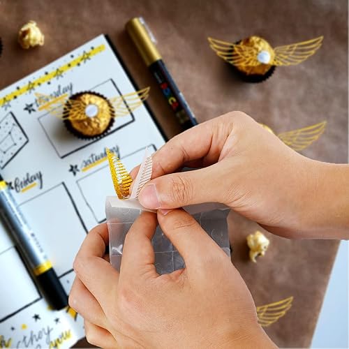 Miniatura 4 de 50 piezas de alas doradas de chocolate, decoración de mago, decoración de chocolate, alas huecas para tartas con punto de pegamento para ellos,