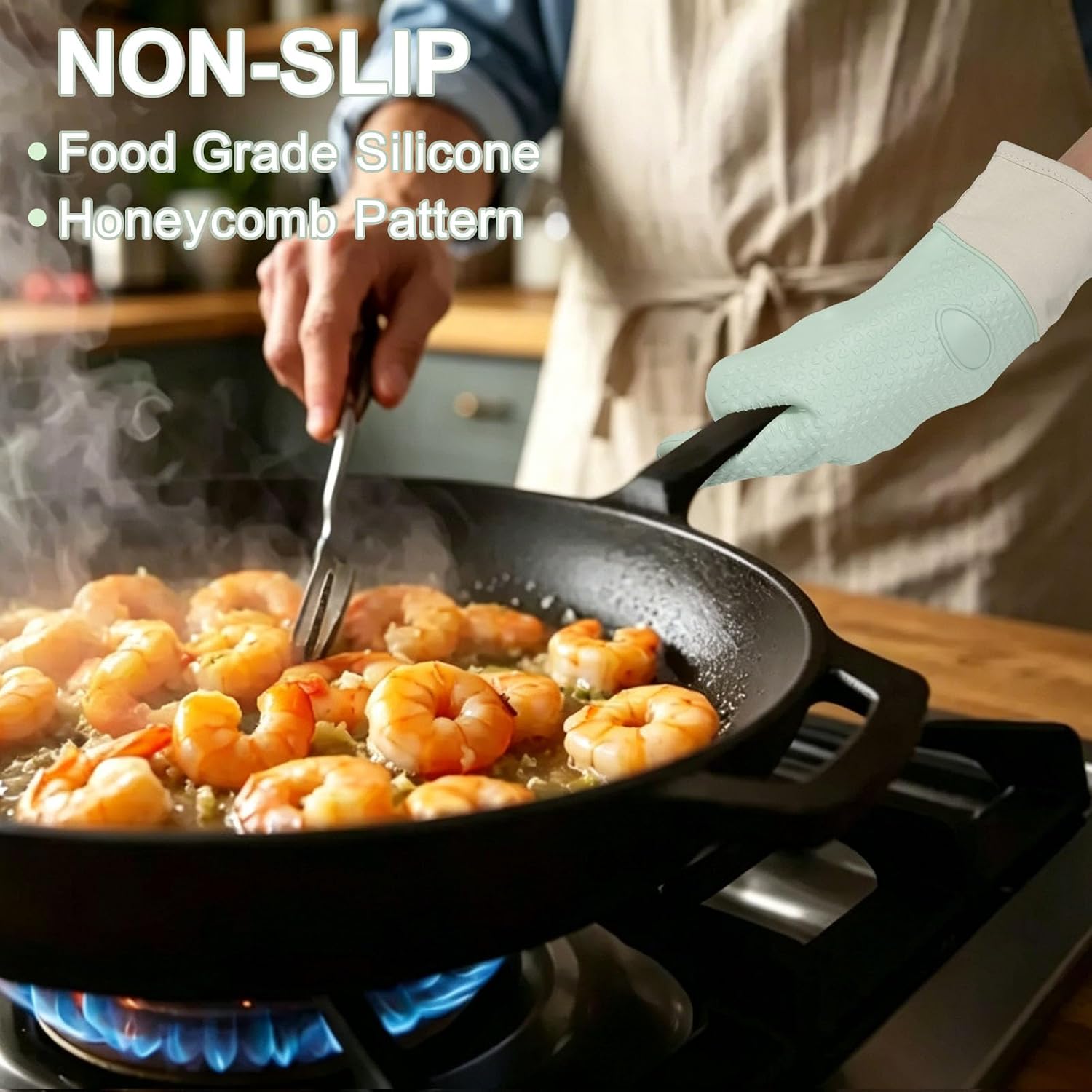 Silicone Oven Mitts 6 Pcs Set, Heat Resistant 450°F Non-Slip for Baking