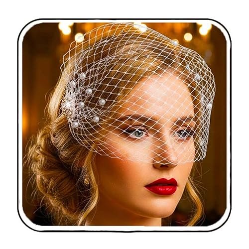 Heread 1920s Pearl Bride Wedding Birdcage velo blanco cristal nupcial accesorios con peine para mujeres y niñas