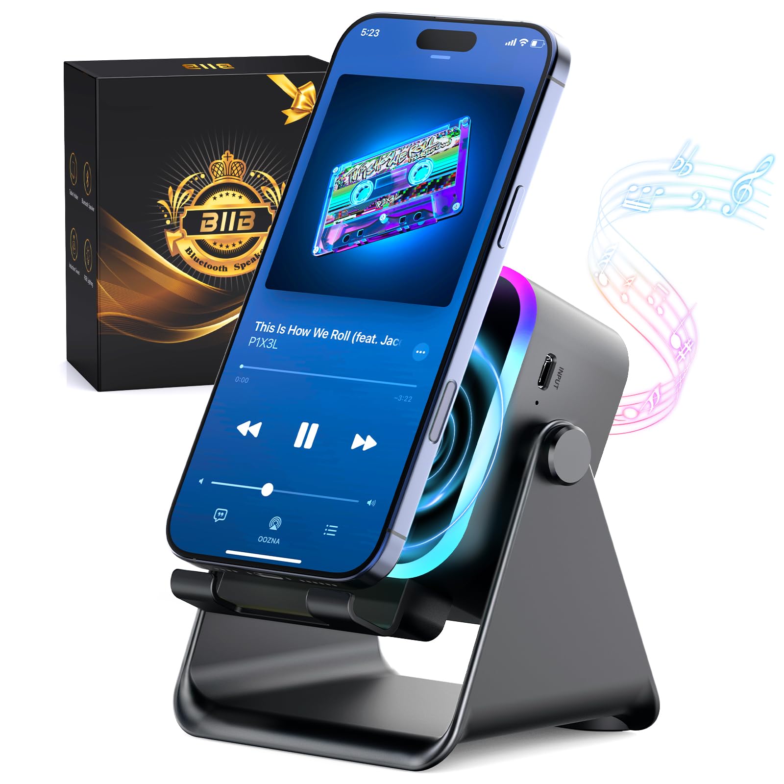 BIIB Vatertagsgeschenk für Papa, Induktions Bluetooth Lautsprecher mit Telefonständer, Geschenk Vatertag Gadgets für Männergeschenk Papa, Geburtstagsgeschenk für Männer, Geschenke zum Vatertag