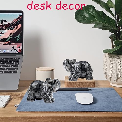 Miniatura 5 de Decoración de elefante de labradorita negra de 2 pulgadas, bonita piedra natural pulida tallada a mano, escultura de cristal curativo rosa, figuras