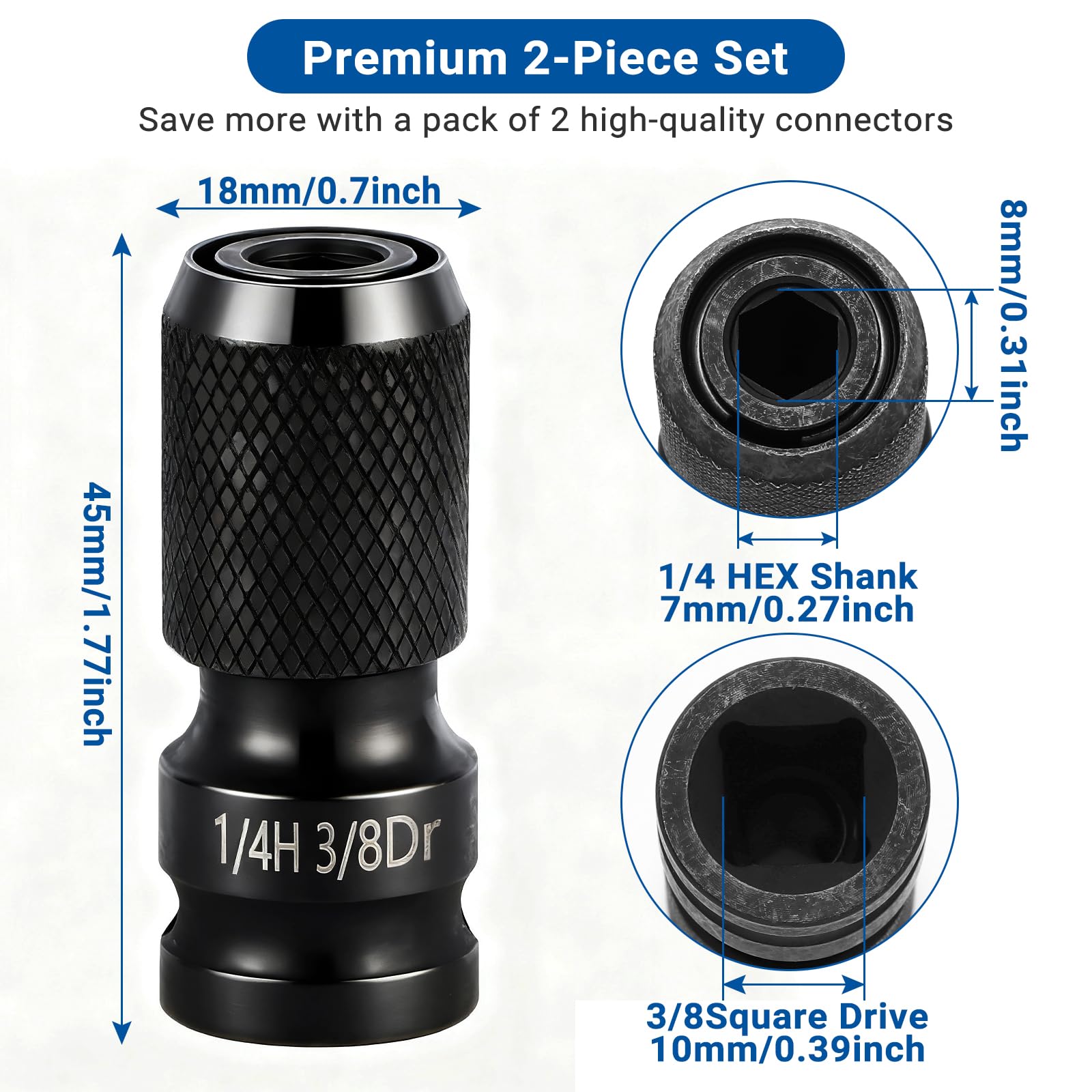 2PC 3/8" to 1/4" Impact Wrench Adapter, Quick Release Bit Holder, Cr-Mo Steel with Black Phosphate Finish, for Impact Driver, Ratchet & Power Tools — Amazon image 2
