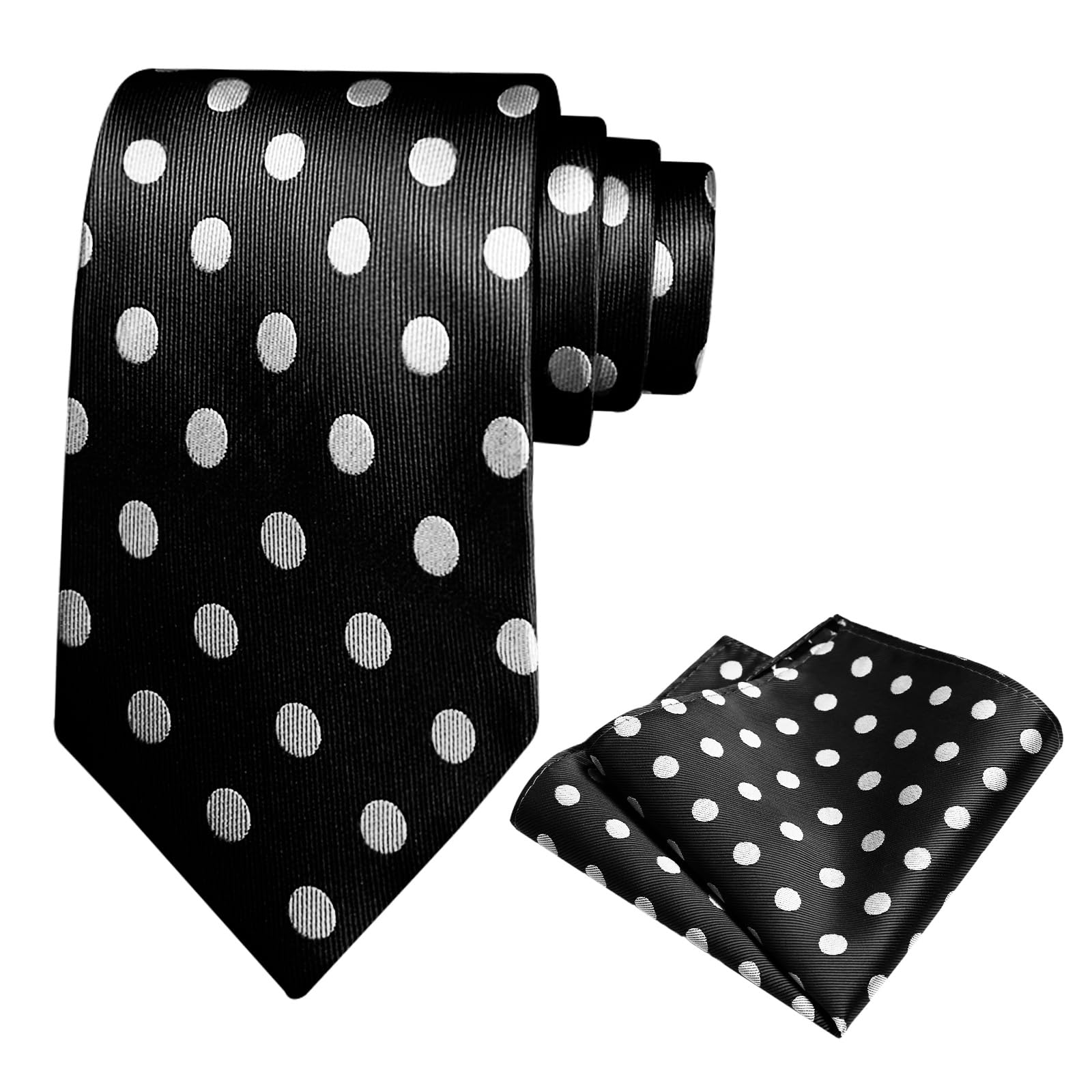 Corbatas para hombre, corbatas de lunares para hombre, corbatas y bolsillo cuadrado para boda, fiesta de negocios, negro blanco gran punto