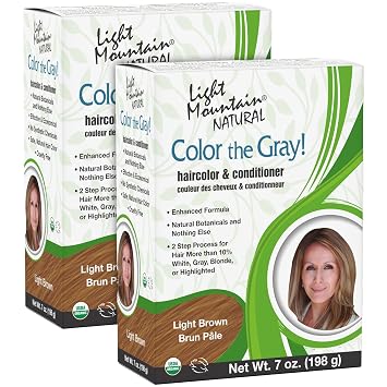 Light Mountain Henna Hair Color & Conditioner, Color the Gray - Light Brown Hair Dye for Men/Women, Chemical-Free, Semi-Permanent Hair Color for White, Gray, and Blonde Hair, 7 Oz Pack of 2