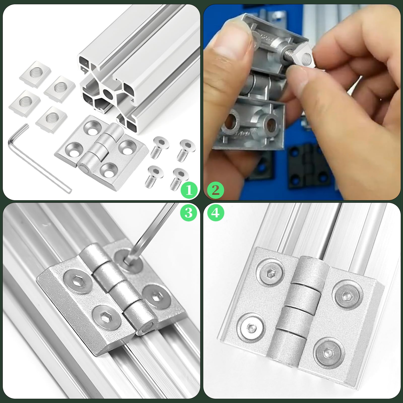 Cerniere Per Mobili 4 Pezzi M4 - Per Profili Alluminio 2020, Giro 180°, Lega Di Zinco - Foto 7