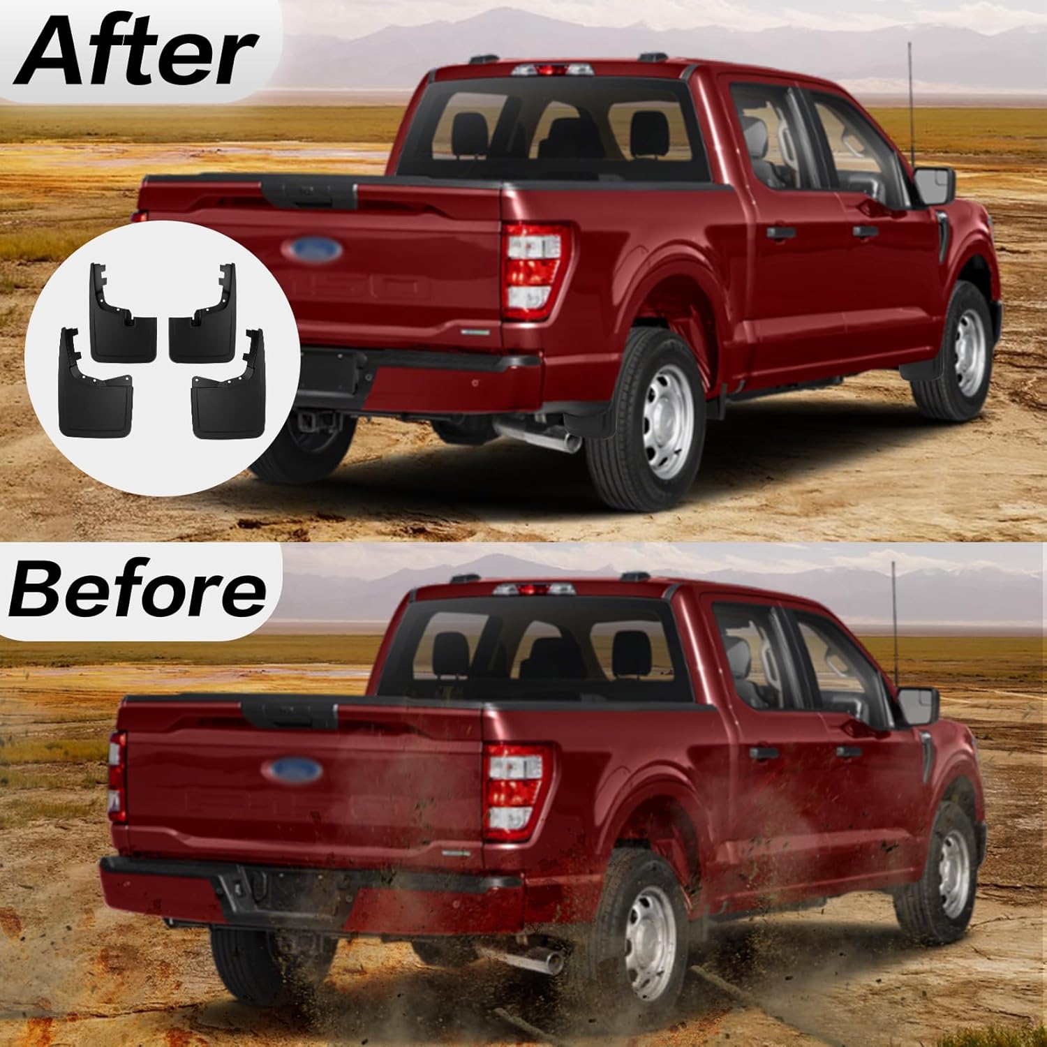 PSLER Fit for F-150 F150 2021 2022 2023 2024 2025 (Without Mudguard Flares) Mud Flaps Set of 4PCS Mud Guard Kit Splash Guards Mudguards Mudflaps with Hardware Kits Accessory Front and Rear Accessories