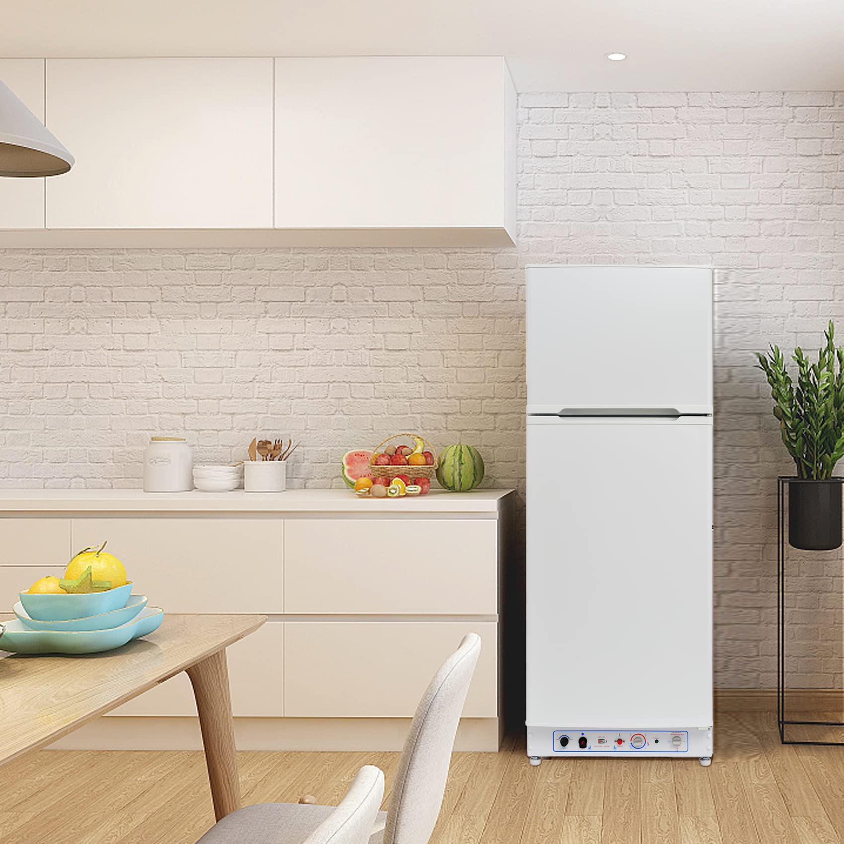 Smad Gas Kühlschrank mit Gefrierfach, Gas/230V, Leiser Kühlschrank, Kühl-Gefrierkombination (203L+62L), für Gîte, Garage, Camping, Wohnmobil, 265L, Weiß