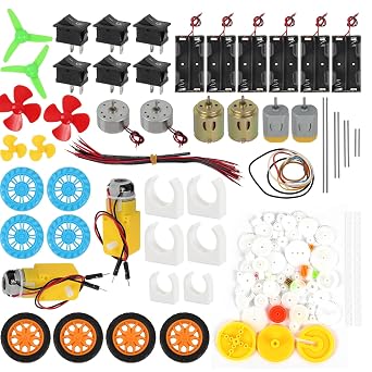 DC Motors Kit DIY Science Projects DC Motor Kit 3V-12V 25000RPM Mini Electric Hobby Motors with Plastic Gears, Battery Holder, Boat Rocker Switch, Shaft Propeller