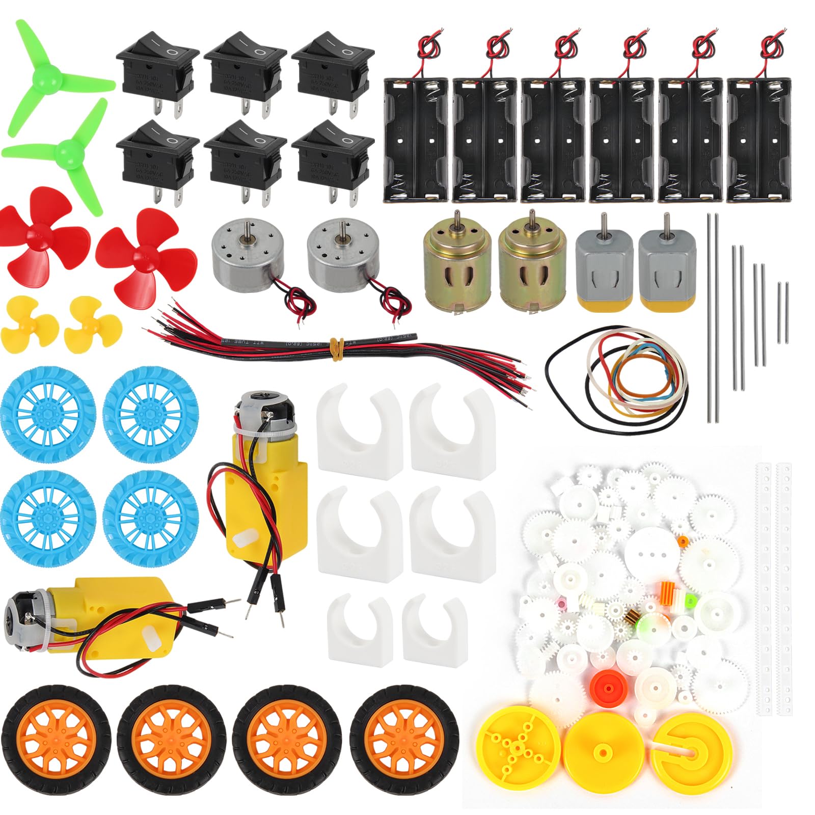 DC Motors Kit DIY Science Projects DC Motor Kit 3V-12V 25000RPM Mini Electric Hobby Motors with Plastic Gears, Battery Holder, Boat Rocker Switch, Shaft Propeller : Toys & Games
