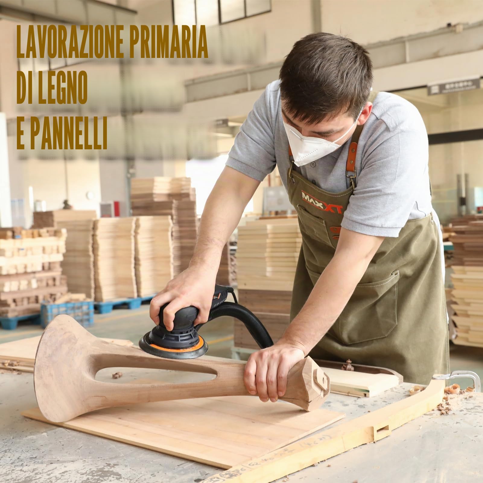 MAXXT Aggiornato da 5,0mm Levigatrice Orbitale Casuale Brushless Multifunzione a Velocità Variabile con 10 dischi abrasivi da 150mm per la Lavorazione del Legno