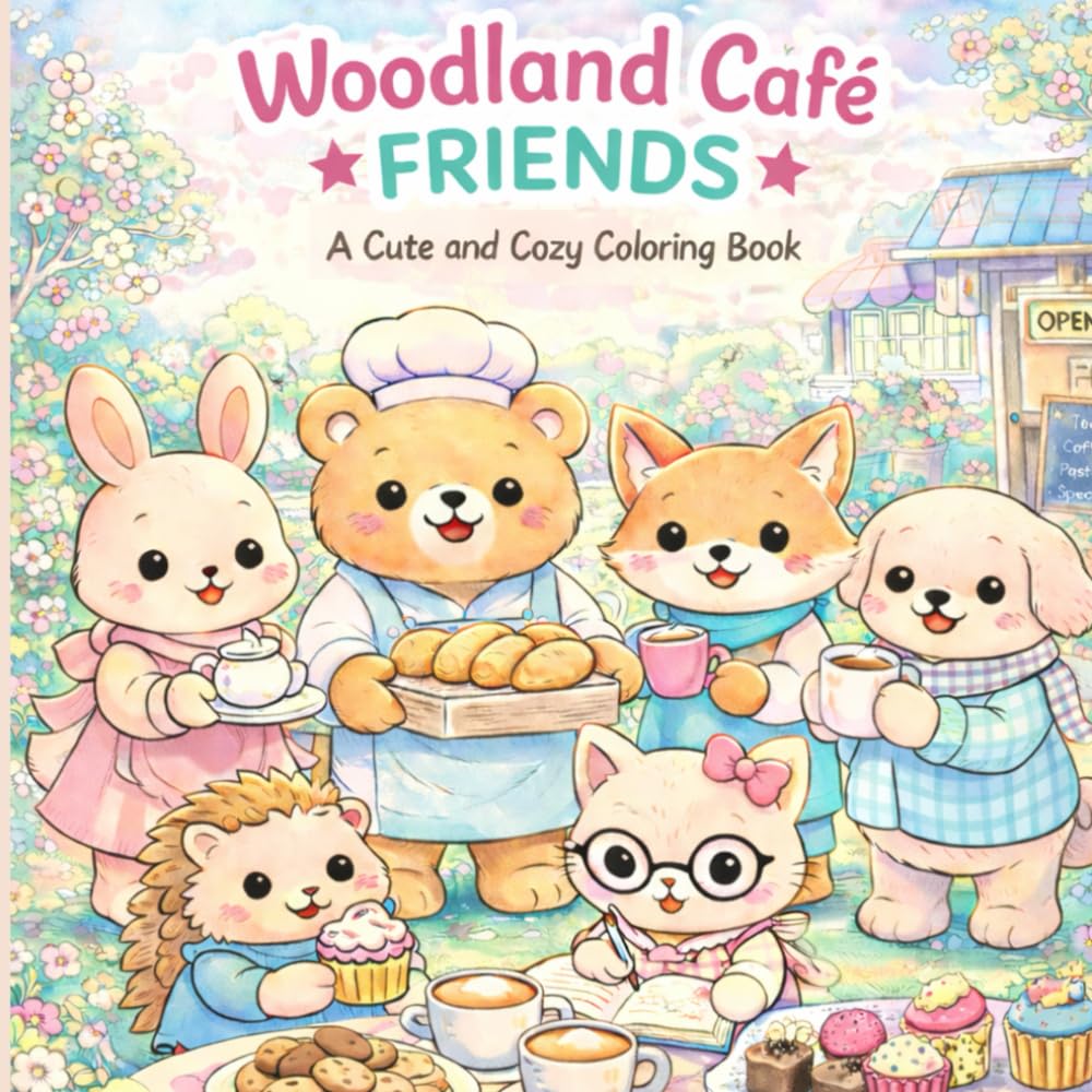 Woodland Café Friends: A Cute and Cozy Coloring Book