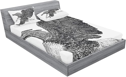 Miniatura 353 de Ambesonne Juego de sábanas bajeras y fundas de almohada con diseño de gato durmiendo en luna creciente, estrellas, sueños nocturnos, juego de ropa