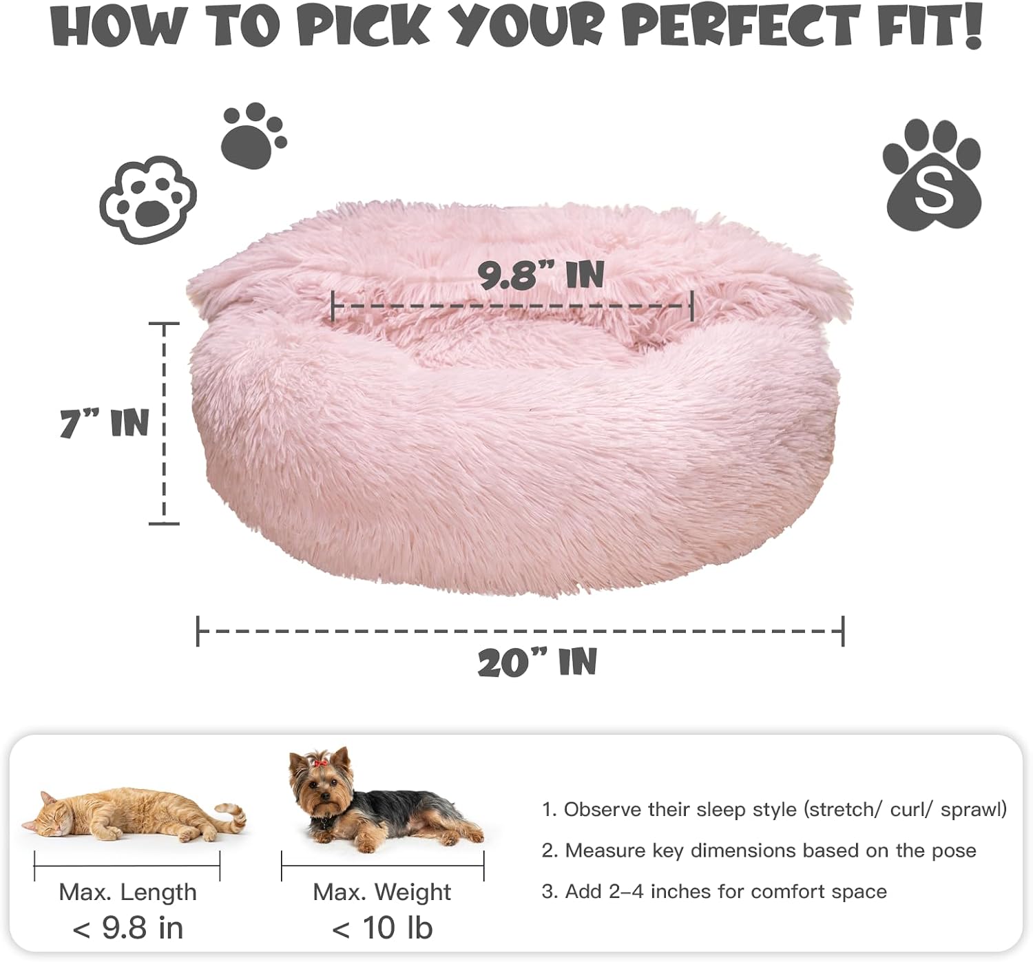 Himax Dog Beds for Small Dogs&Cats, Comfort Dogs Beds with Blanket Attached, Calming Anti-Anxiety Fluffy Dog Bed Washable (20"/26"/35") Pink