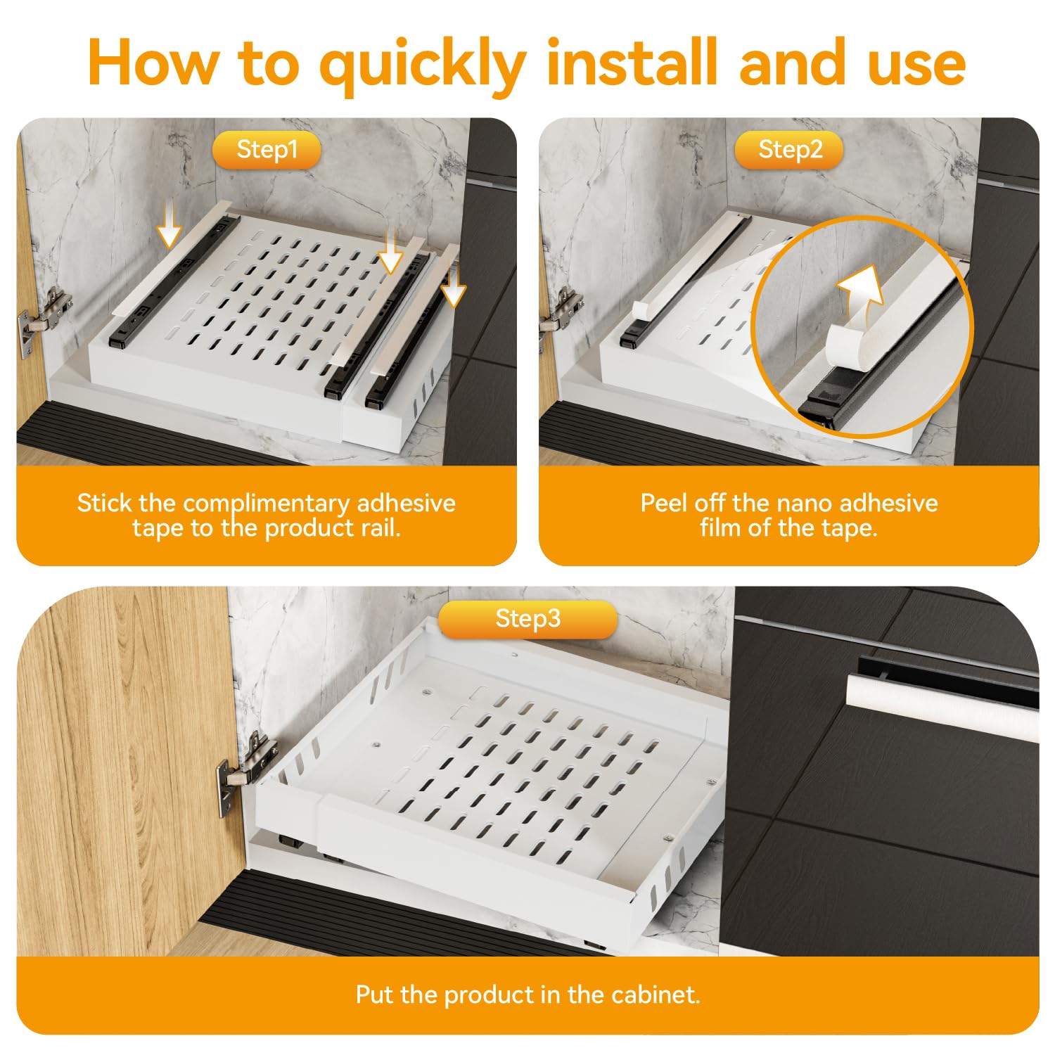 2 Pack Expandable Pull Out Cabinet Organizer Adhesive - Image 4
