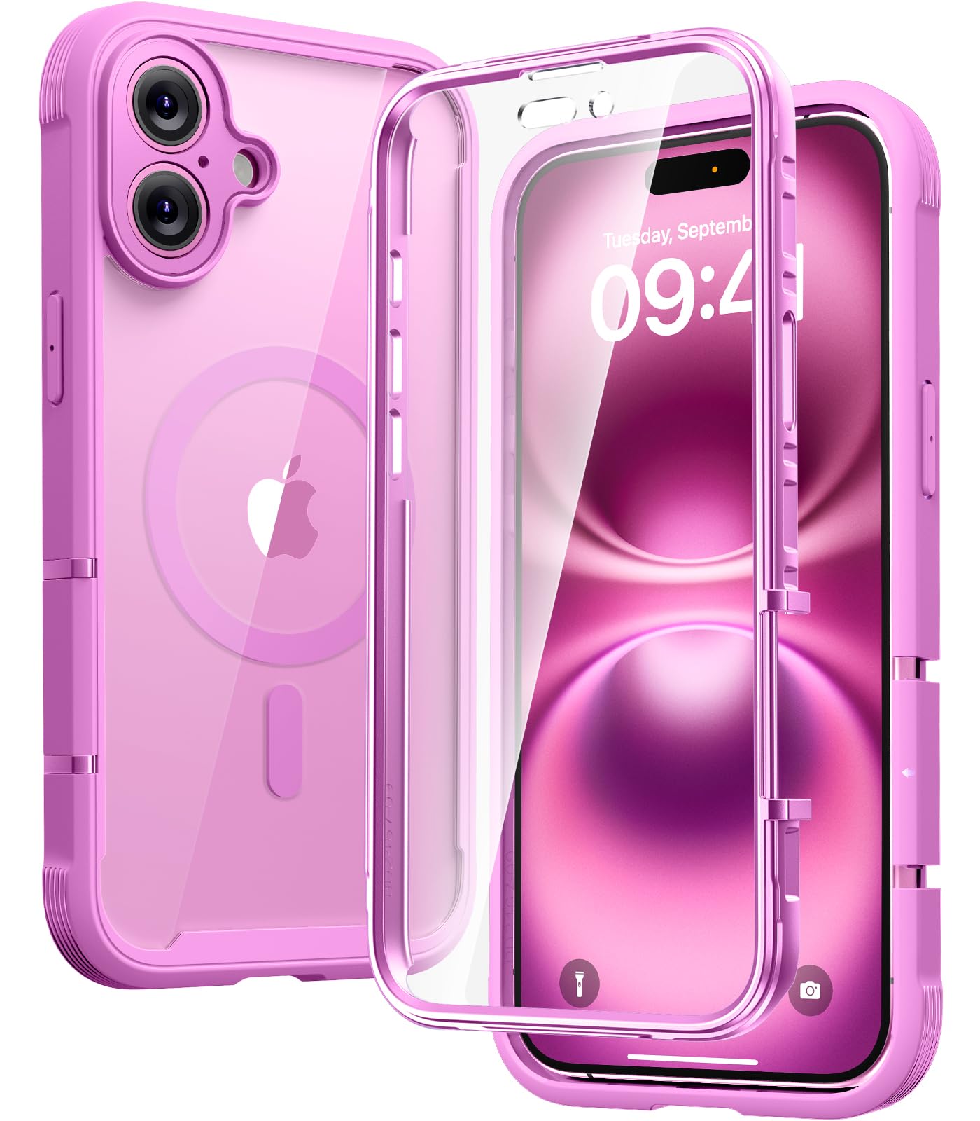 Diaclara Magnetic Designed for iPhone 16 Plus Case,[Full Camera Protection] 360 Clear Bumper Compatible with MagSafe Built-in Screen Protector for 16 Plus case,Magnetic Rose Purple