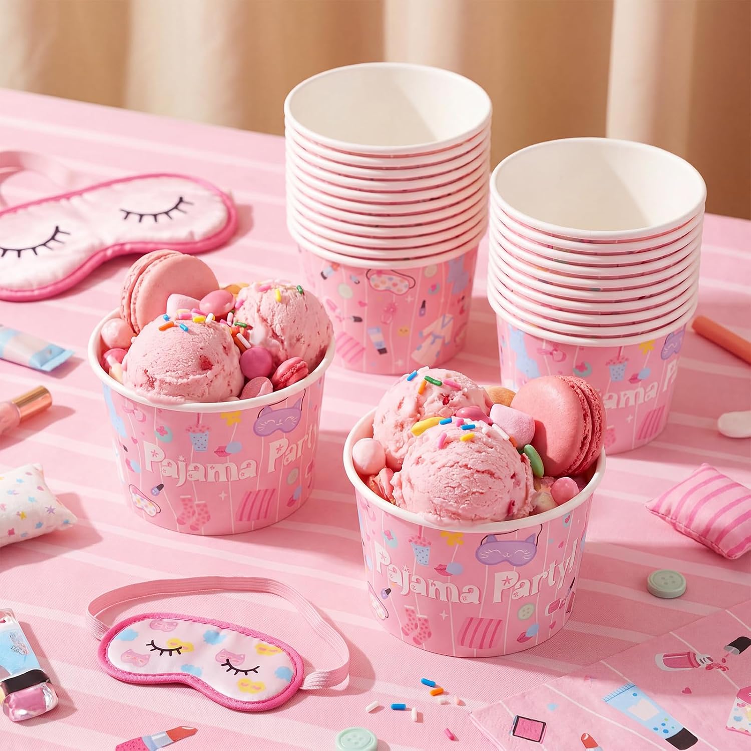 Newtay 50 Pcs Pajam Slumber Party Ice Cream Cup 9 oz Sleepover Dessert Bowl image 4