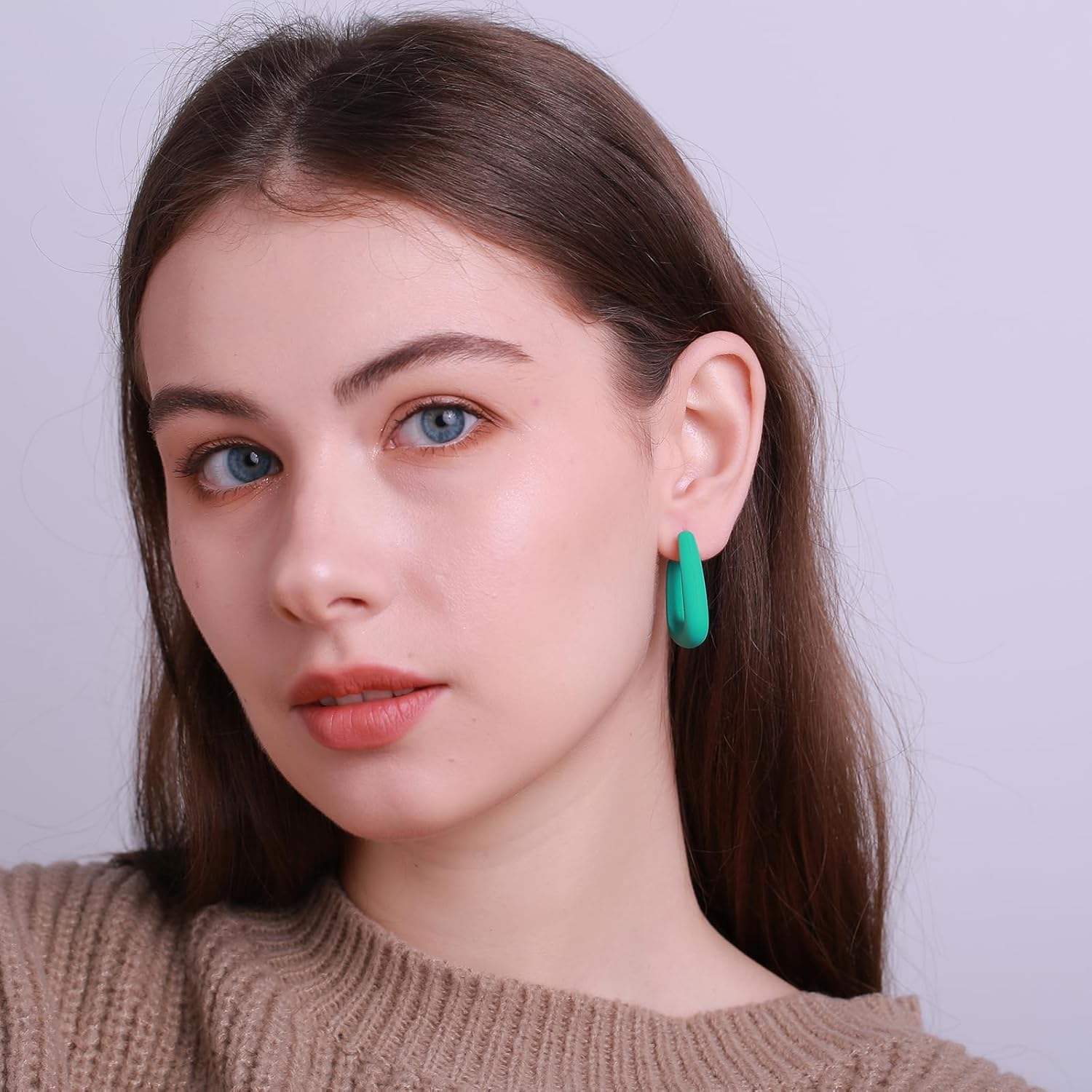 Acrylic Huggie Statement Earrings, Colorful Dome Huggie Hoop Earrings for Women - Image 3