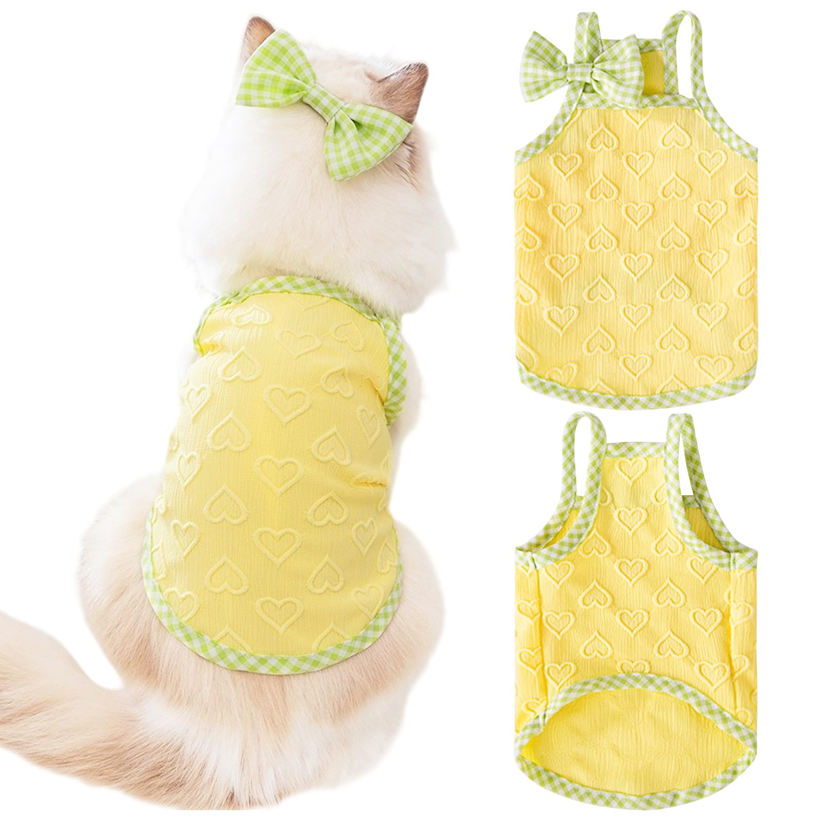 Fnaobai Dog Summer Clothes Puppy Heart Vest Shirt Breathable Pet Sleeveless Tank Top for Small Medium Dog Cat (Yellow, Medium)