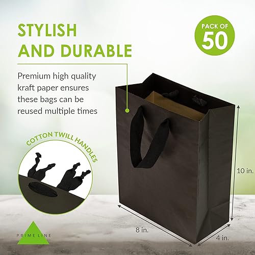 Miniatura 4 de Prime Line Packaging Bolsas de regalo negras, bolsas de papel kraft con asas para compras, pequeñas empresas, boutique, tiendas minoristas,