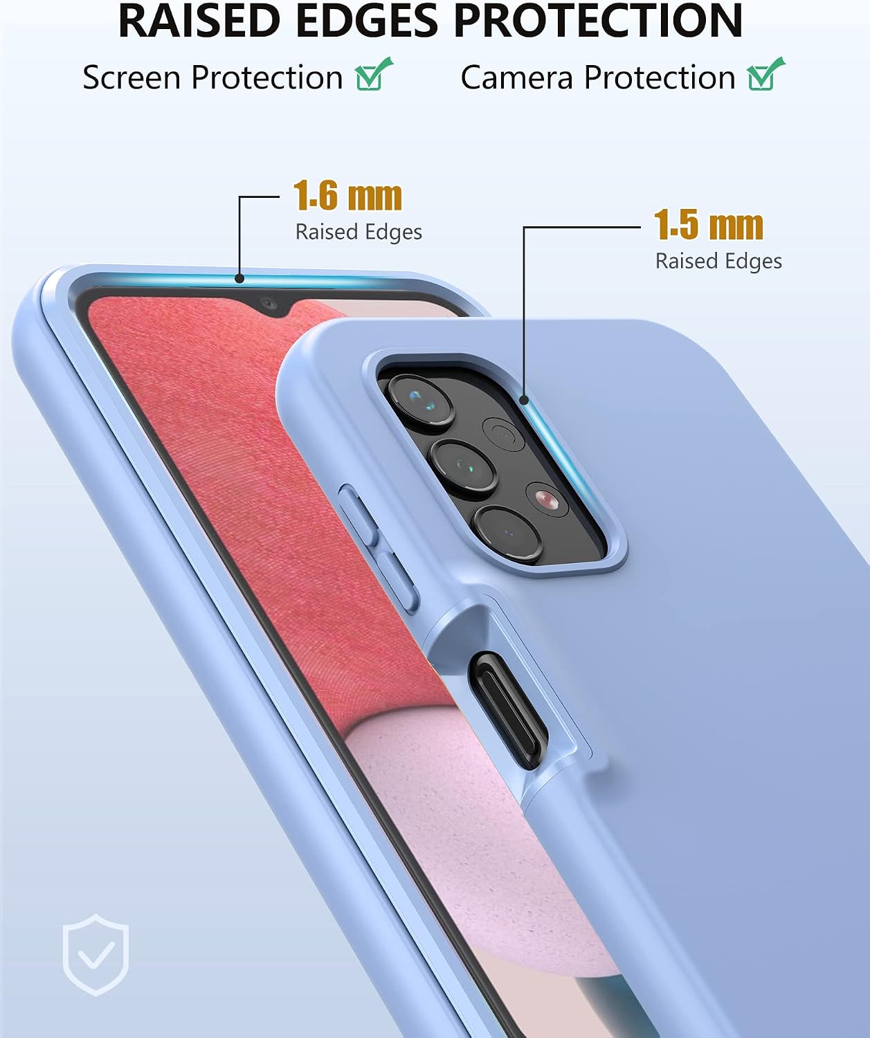UNPEY for Samsung Galaxy A13 LTE 4G Case: Shockproof Silicone Slim Phone Covers Hybrid Pretty Protective Cell Cases - Durable TPU Dual Layer Drop-Proof Girly Cute Cover (Light Blue)