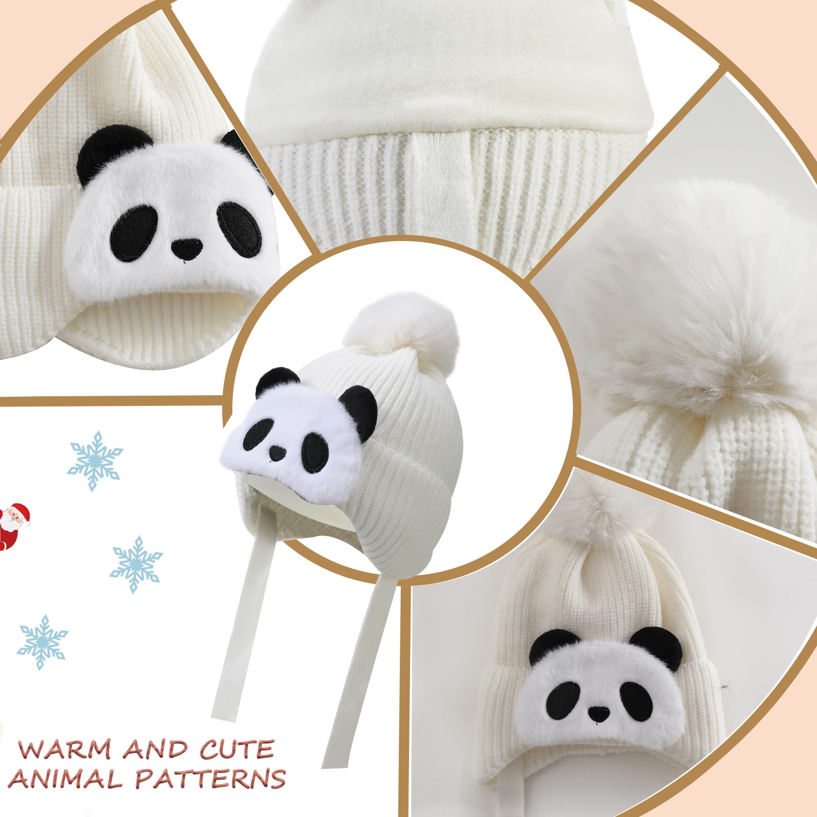 Kids Winter Knit Beanie Hat Gloves Scarf Set, for 1 2 3 4 5 6 Years Old white Toddler Baby Children Girls Boy Warm Fleece Wool Lining