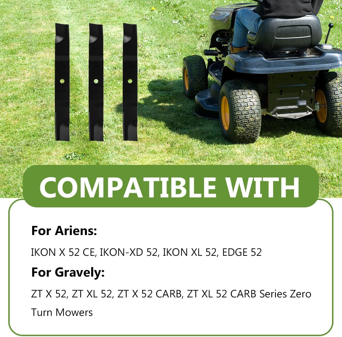 04771200 High Lift Blades for Ariens IKON X, IKON XL Gravely ZT X & XL Series 52 Inch Deck Zero Turn Mower - Heavy Duty Blade Replaces 00450300 70716200-3 Pack