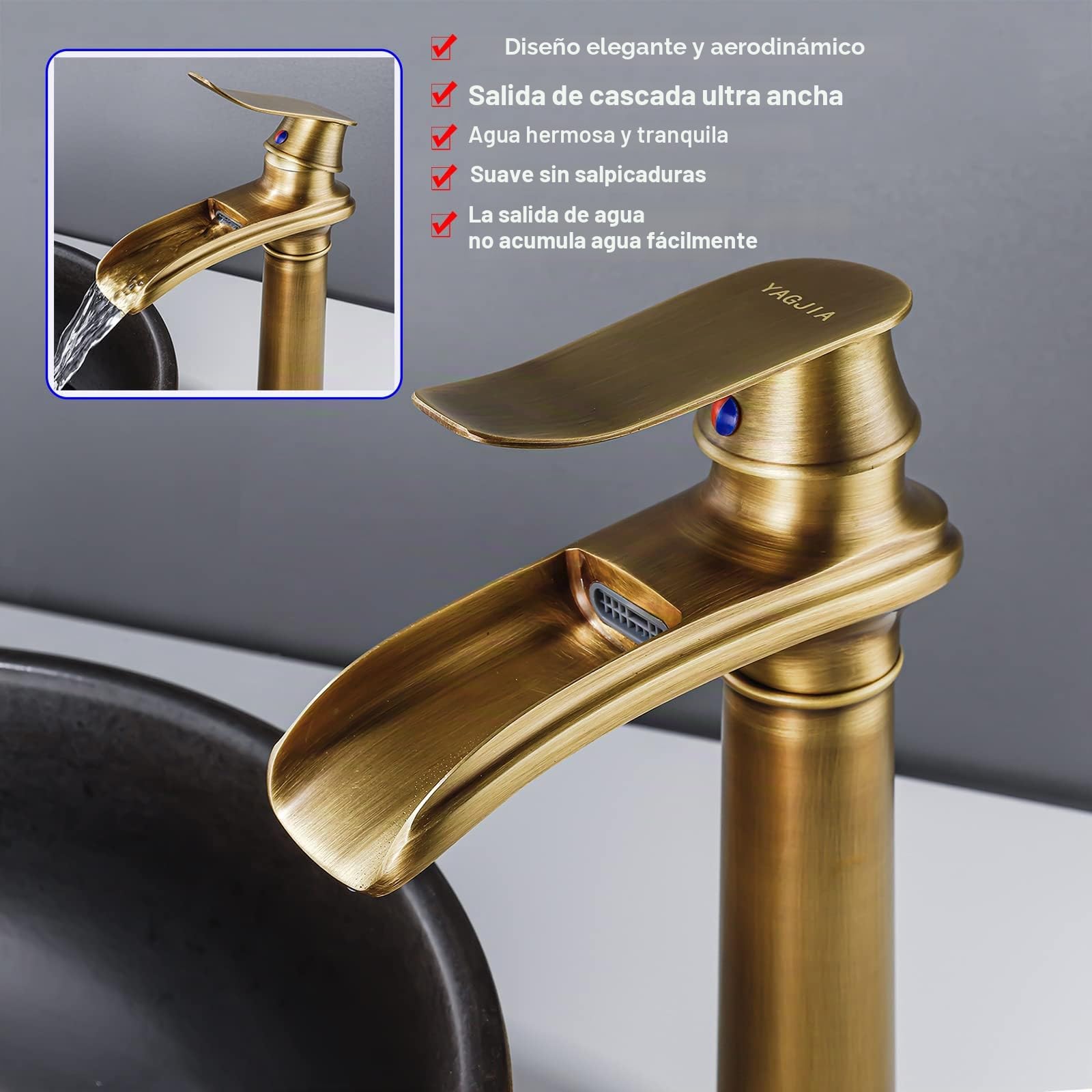 Grifo de baño alto antiguo, grifo de lavabo, cascada, retro, grifos de lavabo, latón, grifo de baño, grifo monomando monomando, caño alto para baño