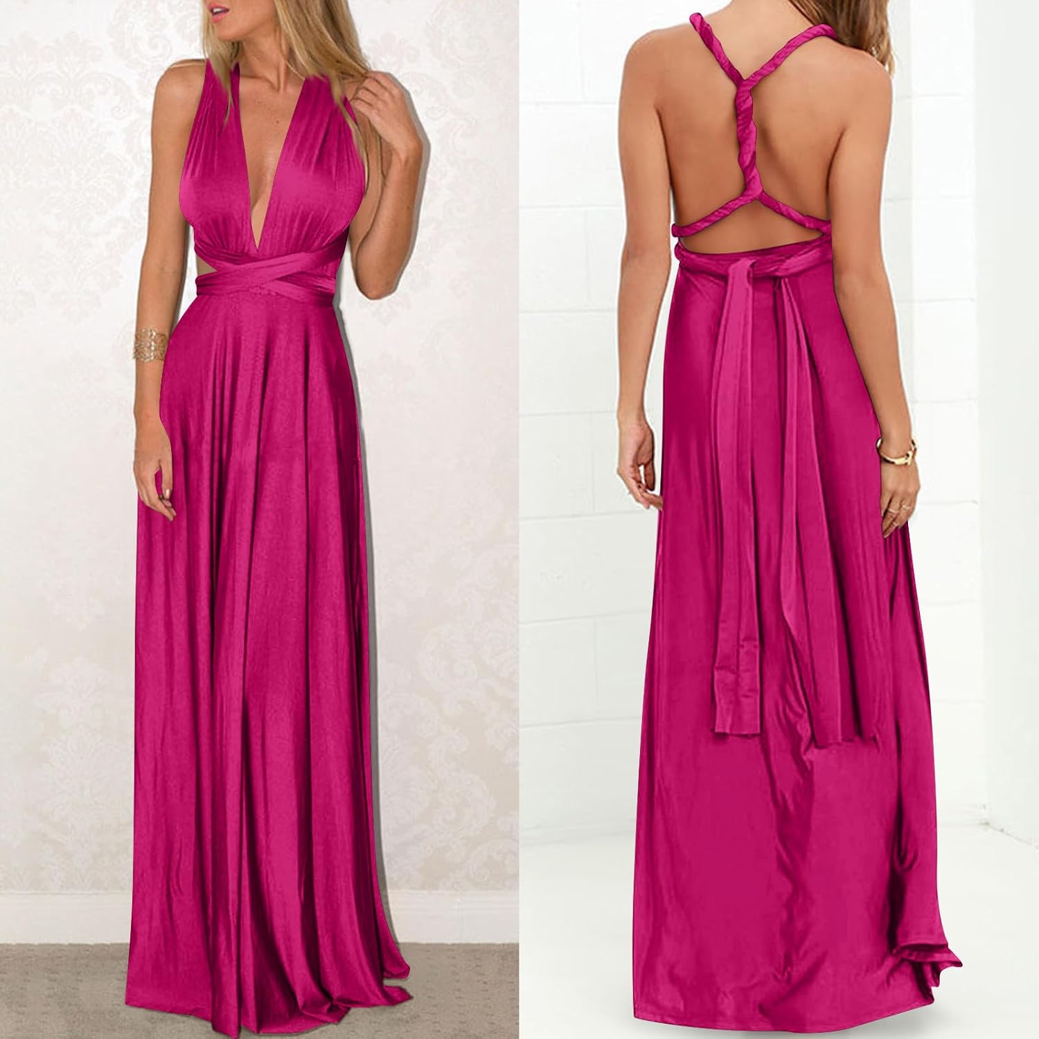 Wedding Guest Bridesmaids Dresses for Women Elegant High Waist Backless Flowy Long Maxi Convertible Multiway Dress