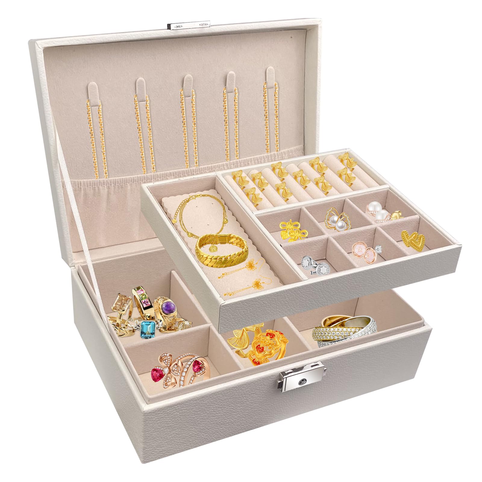 Rose Un - Boîtes De Rangement De Bijoux En Cuir PU Pour Femmes, Boutons