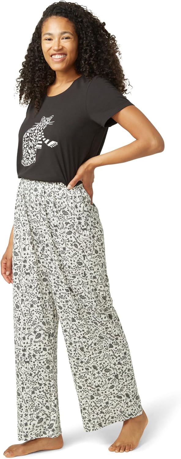 HUE womens Super Soft Pajama 2 Piece Set Includes Embellished Short Sleeve Pj Shirt and Long Pants - Image 4