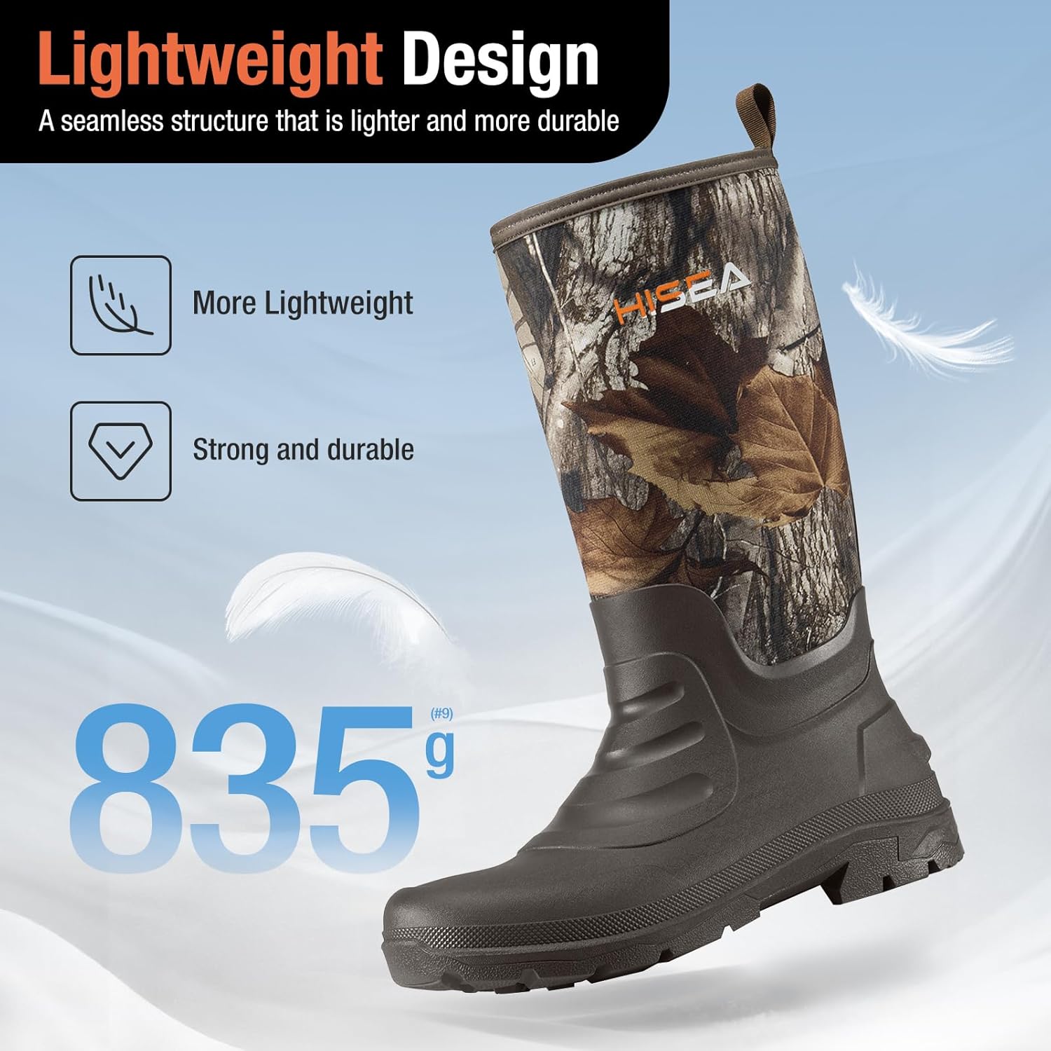 HISEA Men's Neoprene Rubber Rain Boots,Waterproof Insulated Hunting Fishing Mud Boots,Warm Boot with Comfortable Non-Slip Soles Suitable for Outdoor Garden Work - Image 8