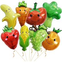 8 Pack Gaint Furit Vegetable Foil Balloons Cute Helium Mylar Strawberry Grape Banana Orange Corn Carrot Tomato Broccoli Balloons for Theme Birthday Party Decorations Supplies