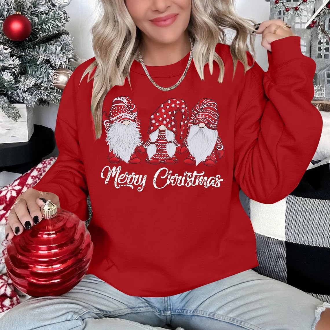 FAYALEQ Christmas Sweatshirt Women Christmas Tree Shirt Xmas Vacation Graphic Casual Long Sleeve Pullover Tops Blouse - Image 2