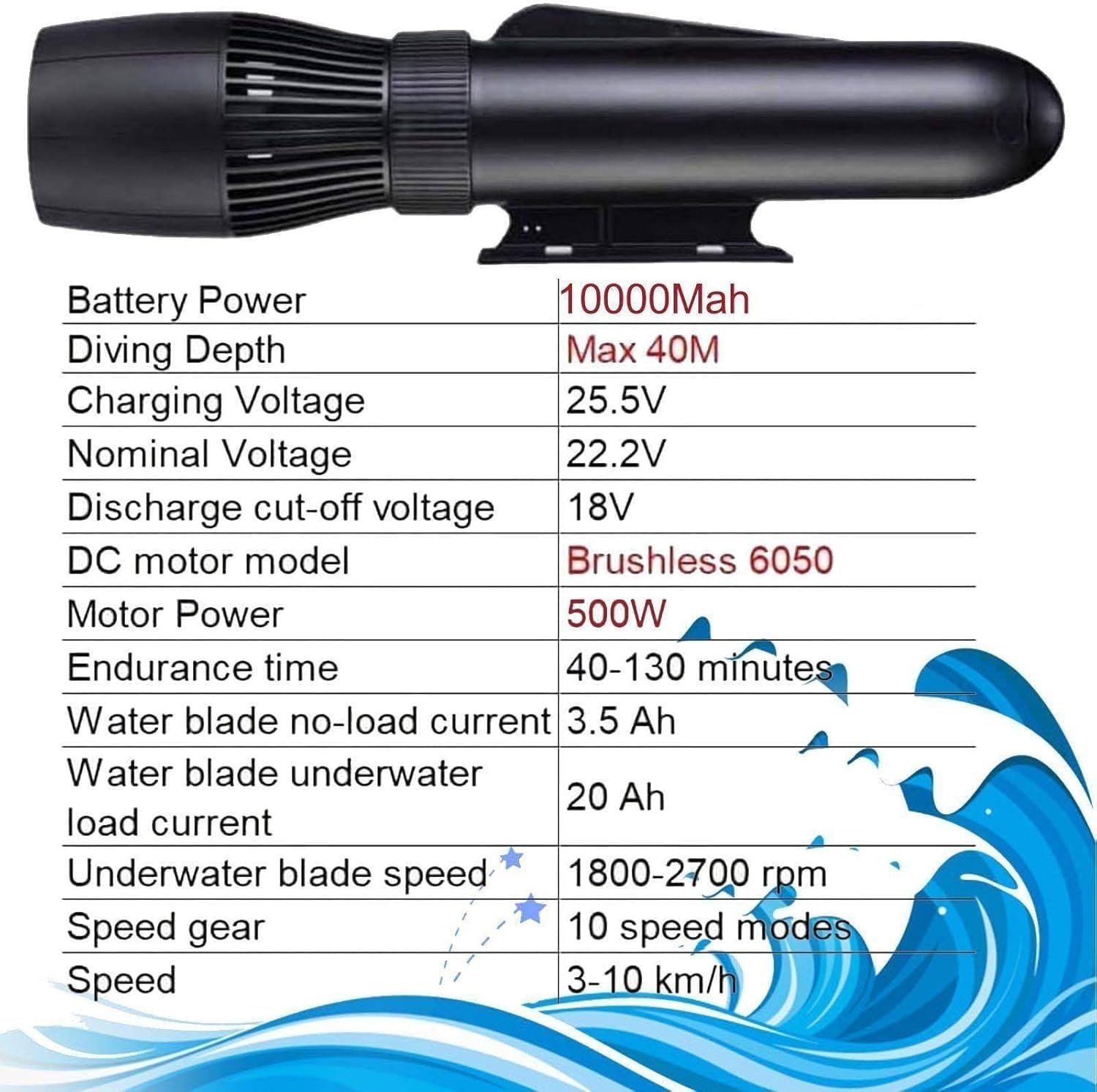 Motore elettrico per barca, 500 W, per barche gonfiabili, kayak e SUP, batteria a lunga durata, scooter subacqueo per nuoto e immersioni, propulsione portatile per tutte le età