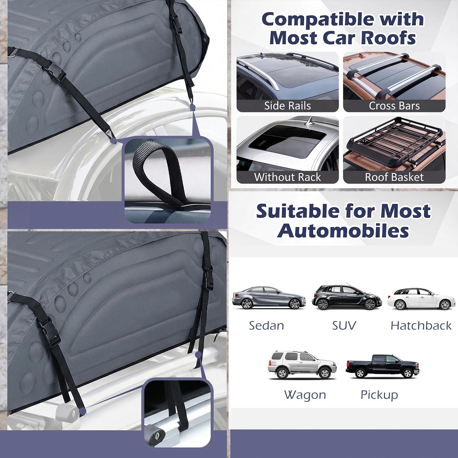 GIANTEX Borsa da Tetto per Auto 400 L, Box Portabagagli in Tessuto Oxford Impermeabile, Design Aerodinamico e Universale, Portapacchi Pieghevole e Antiscivolo con 4 Corde