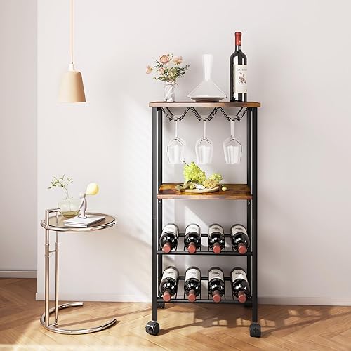 Miniatura 4 de Estante de vino independiente  Carrito de bar de vino de 4 niveles con soportes para vasos, soporte de bar para almacenamiento de vino para bar en