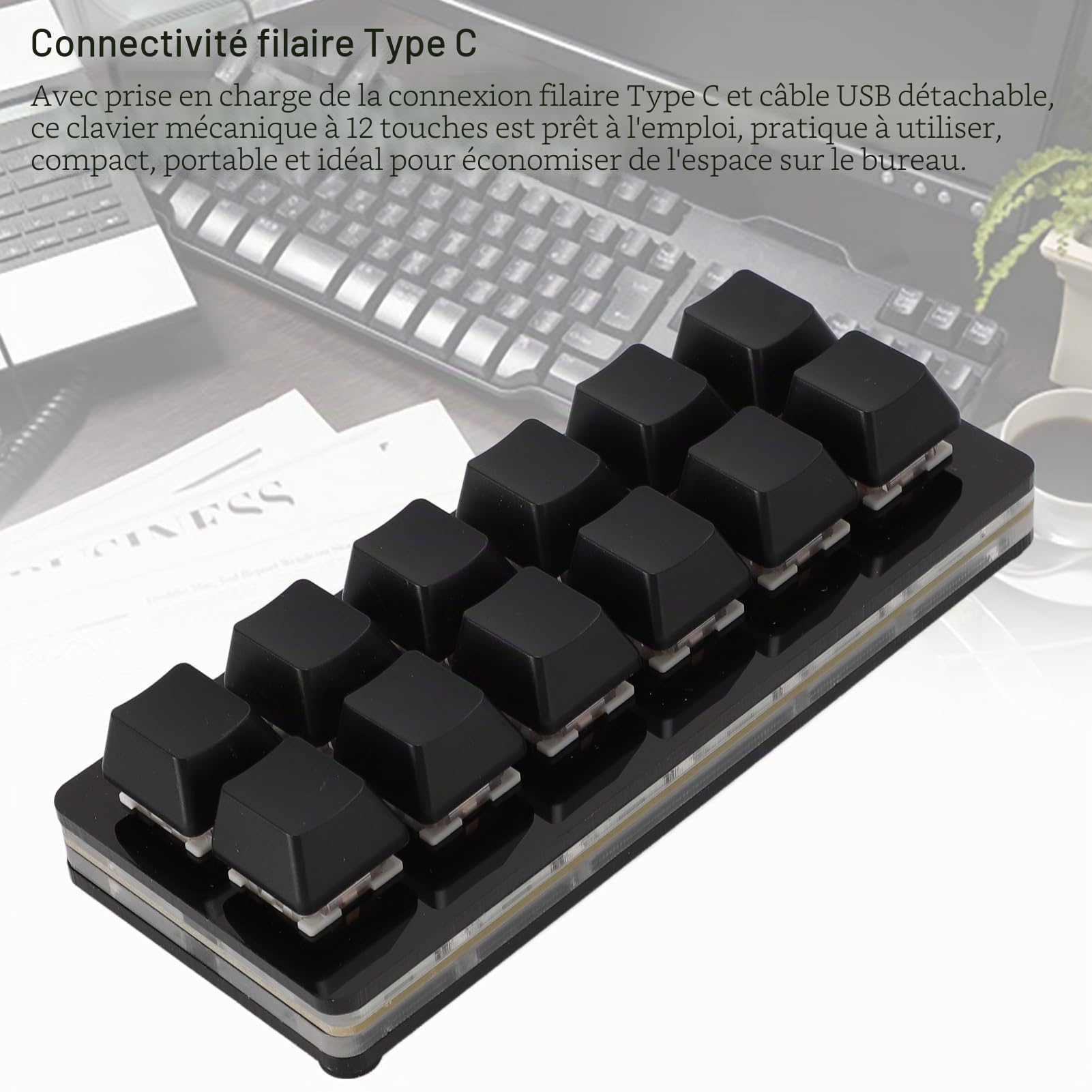 Dpofirs Clavier de Jeu Mécanique à 12 Touches, Claviers de Jeu PC RVB, Clavier Mécanique à Une Main, Clavier Filaire, Clavier Programmable et échangeable à Chaud (Black)