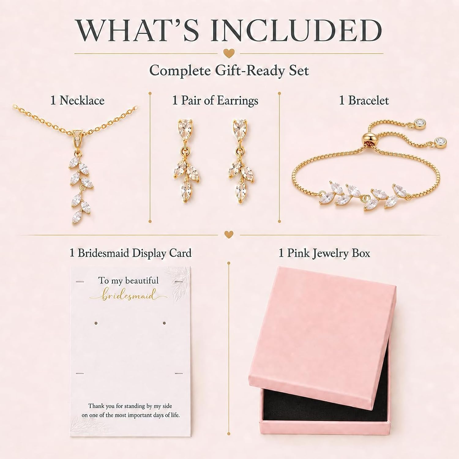 Frodete Bridesmaid Jewelry Set for Bridesmaids Wedding Gifts Gold Leaf Necklace Earrings Bracelet Set Bridesmaid Proposal Gifts image 4