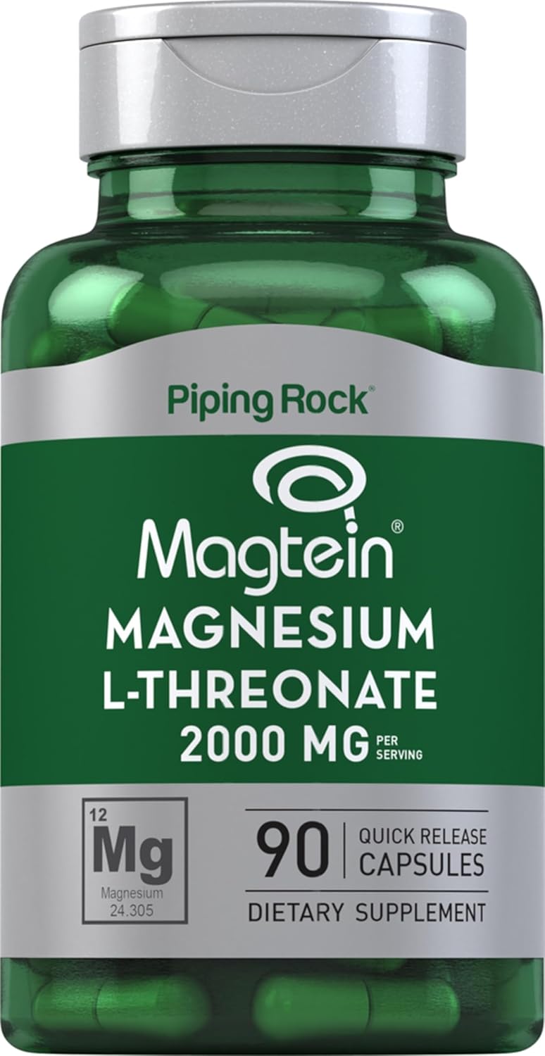 Piping Rock Magnesium L-Threonate Capsules 2000 mg | 90 Pills | Supplement for Men and Women with Magtein | Non-GMO, Gluten Free