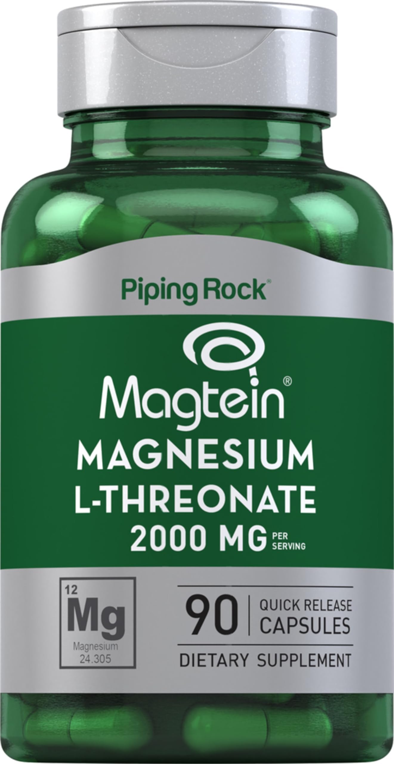 Magnesium L-Threonate Capsules 2000 mg | 90 Pills | Supplement for Men and Women with Magtein | Non-GMO, Gluten Free